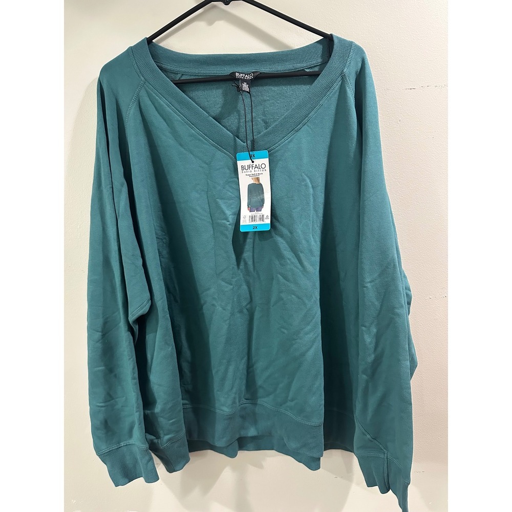 Buffalo David Bitton Super Soft V Neck Sweatshirt Teal Blue 2X 1902104 NEW